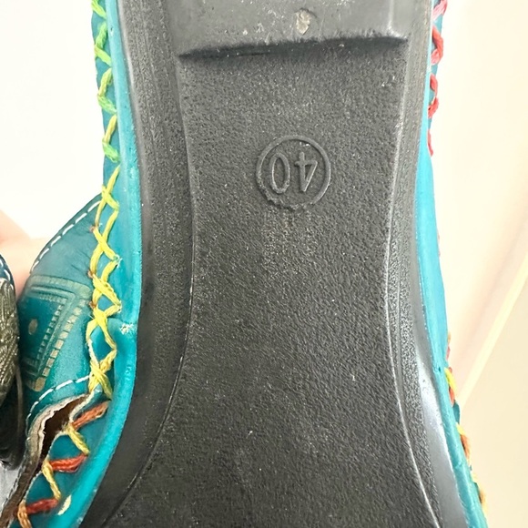 CORKYS POPPY TURQUOISE HAND PAINTED LEATHER SANDALS SIZe 9.5 - Picture 10 of 10